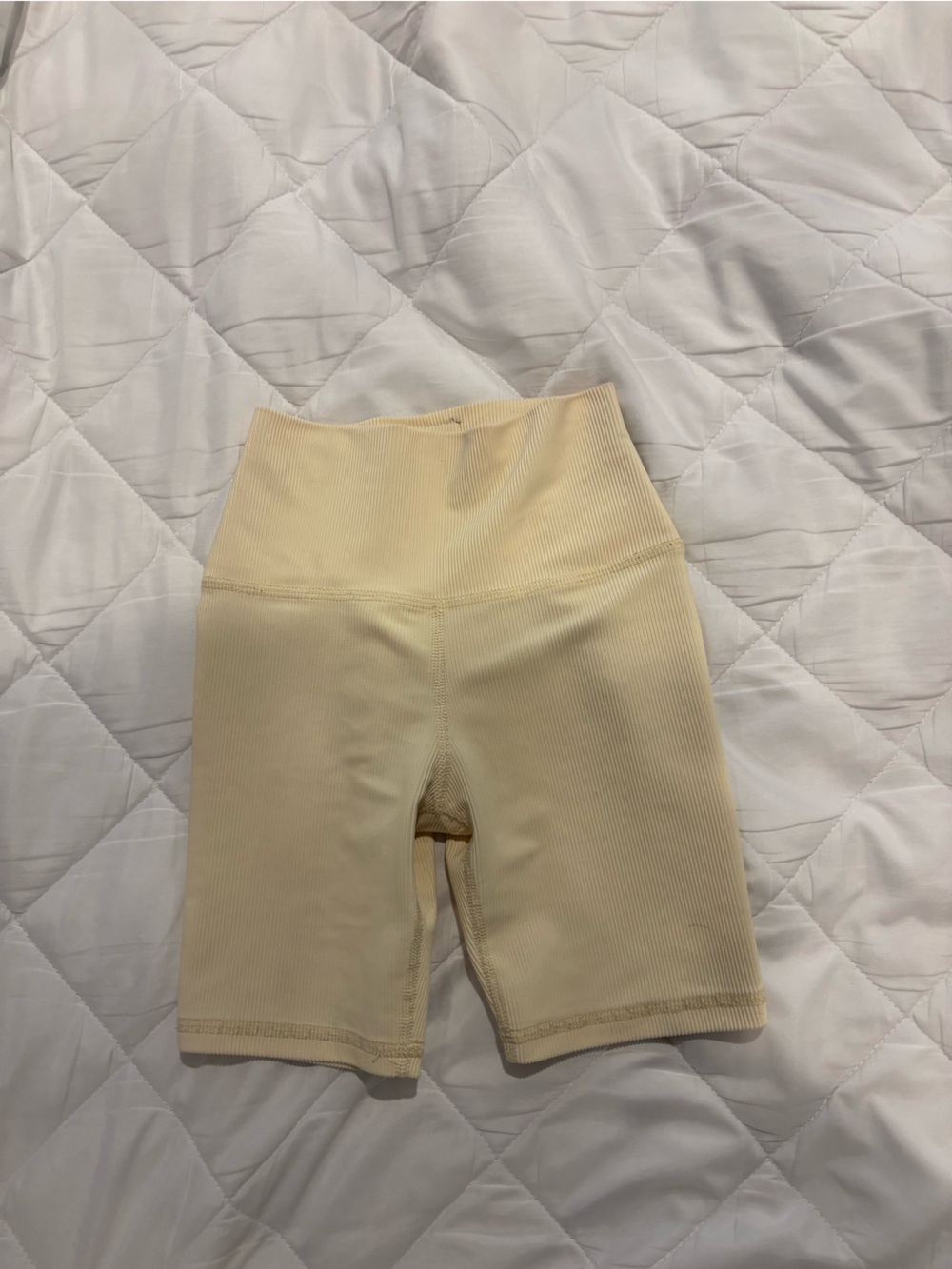 Kids Ribbed Stretch ribbed Bike Shorts - Cream five the label